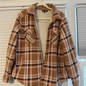 Steve Madden Brown and Cream Plaid Teddy Jacket